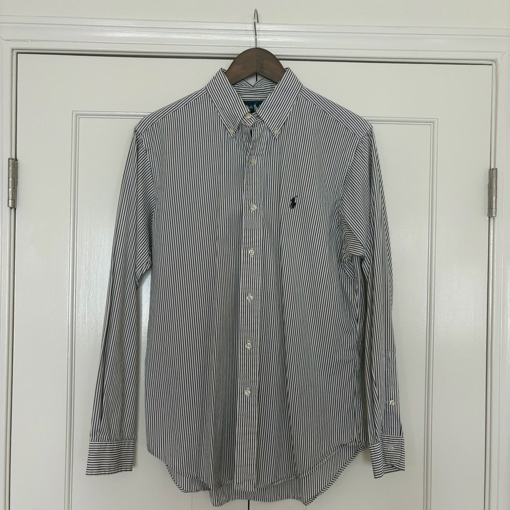 Ralph Lauren Classic Fit Striped Button Down Shirt Black White Size M
